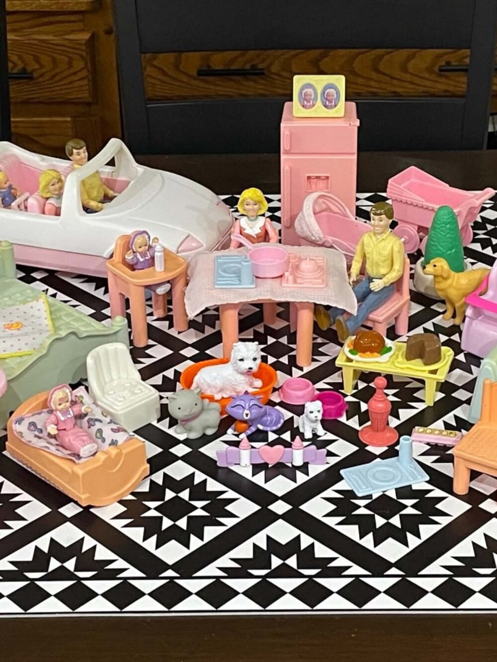 Vintage 1990's Playskool Dollhouse Lot with People, Car & Accessories